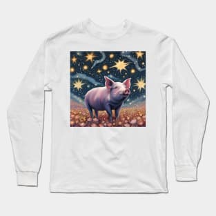 Pig Under the Starry Night Sky Long Sleeve T-Shirt